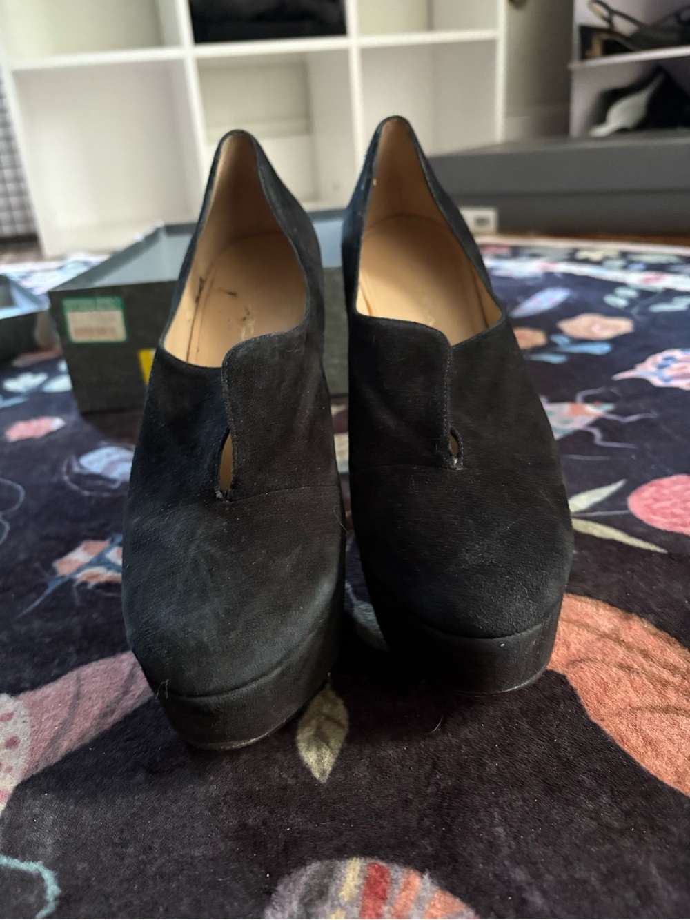 Via Spiga Black Suede Platform Loafers